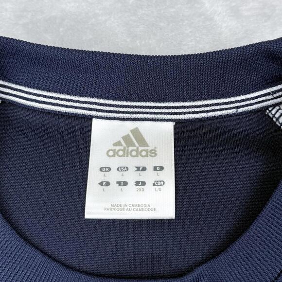 Y2K Adidas Long Sleeve Athletic Shirt White Navy Men's Large Relaxed 3-Stripes - Picture 3 of 9